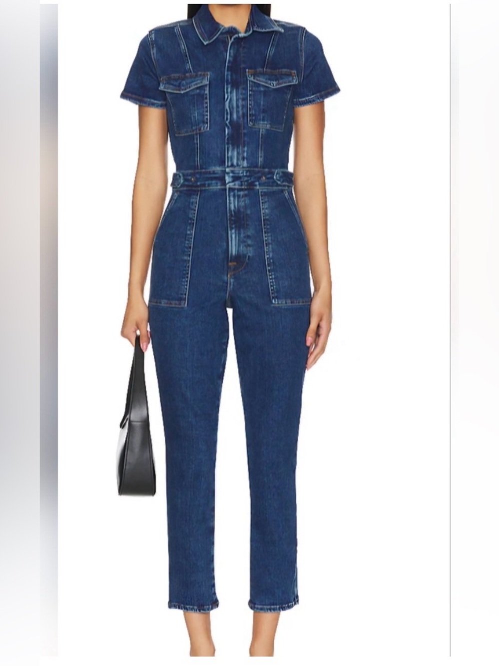 Good American Fit for Success Denim Jumpsuit Large Indigo Short Sleeve Utility